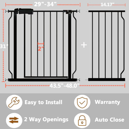 Fairy Baby Extra Wide Baby Gate Black 57.5-62 Inch Wide, Walk Through Pressure Mounted No Drill for Doorways, Long and Large Tension Dog Gates for Pet and Kids