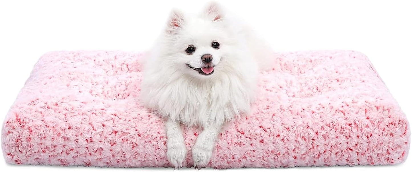 KSIIA Washable Dog Bed Deluxe Plush Dog Crate Beds Comfy Kennel Pad Anti-Slip Pet Sleeping Mat for Large, Jumbo, Medium, Small Dogs Breeds, 35" x 23", Gray