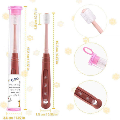 CGO 360° Silicone Pet Toothbrush - Dog Toothbrush for Small Dogs & Cats, 4-Pack Round Head, Extra Soft Bristles, Dental Cleaning and Oral Hygiene for Puppies and Kittens (2 Orange, 2 Brown)