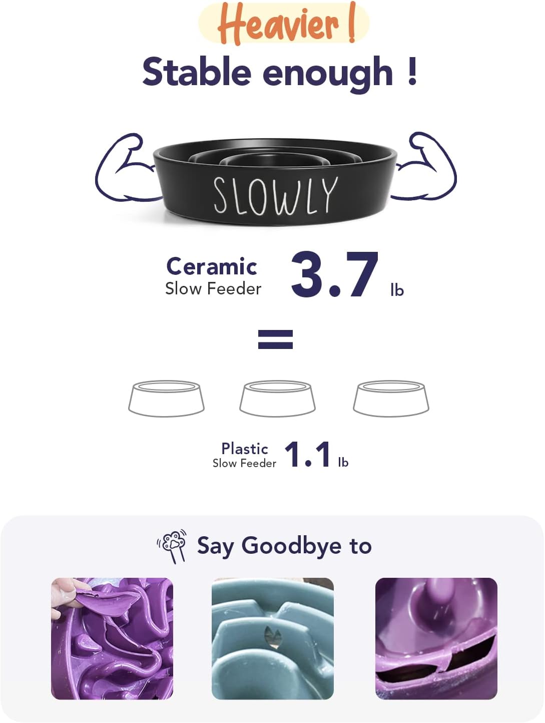 Slow Feeder Dog Bowl - 1.5 Cups Ceramic Puzzle Feeder for Small & Medium Breeds, Maze Design Bowl for Puppy & Fast Eaters, White Pet Dish to Control Eating Speed