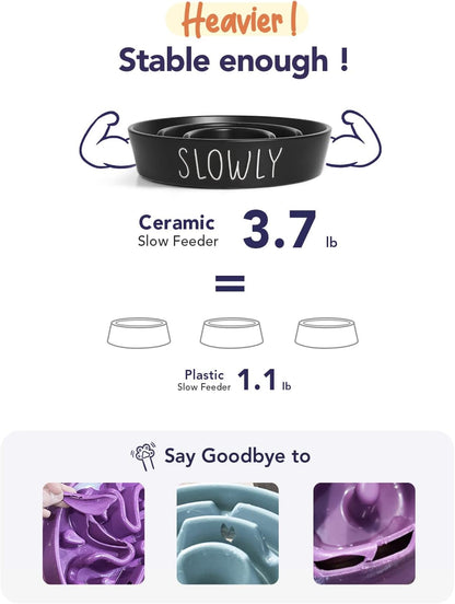 Slow Feeder Dog Bowl - 1.5 Cups Ceramic Puzzle Feeder for Small & Medium Breeds, Maze Design Bowl for Puppy & Fast Eaters, White Pet Dish to Control Eating Speed