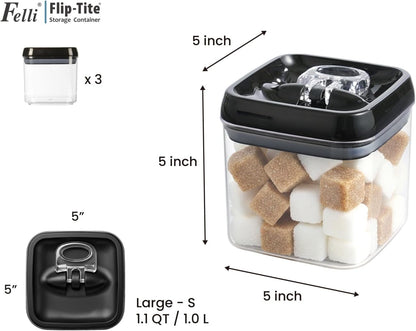 Felli Flip Tite Pet Food Container with Airtight Lids, BPA FREE Acrylic Canister with Paw Bone Fish Flip Top Handles for Cat Dog Kibble Treats Storage, Keep Fresh (Pet Collection Nest-L3pk)