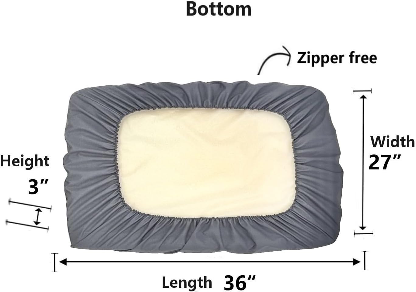 Grey Waterproof Dog Bed Slip Cover Dog Bed Liner Elastic 42 x 30 Inch