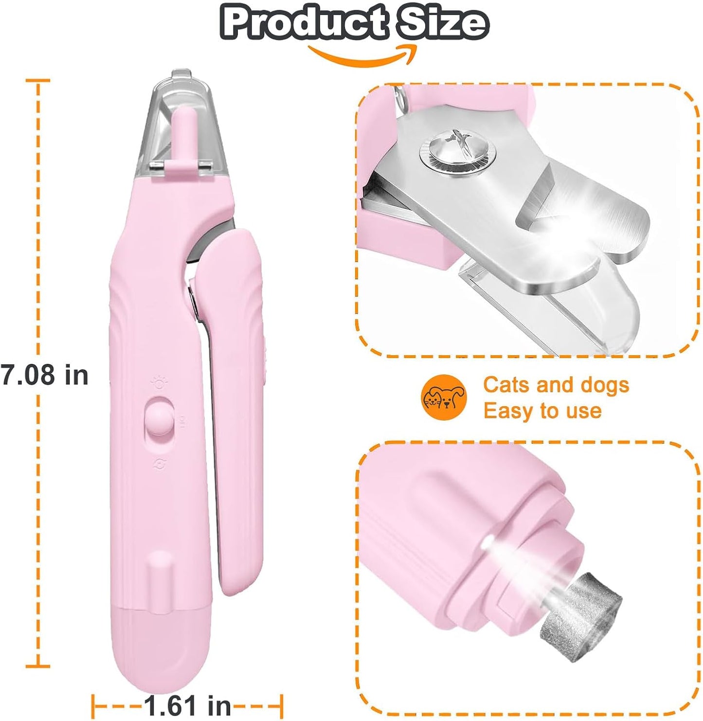 2-in-1 Dog Nail Grinder & Dog Nail Clippers Trimmers for Large Medium Small Dogs Cats Pets Claw Trimmer with LED Lights (White)