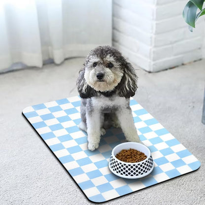 Dog Food Mats for Floors Waterproof, Pet Water Bowl Mats Pet Feeding Absorbent Placemats Plaid 12 * 20 inch