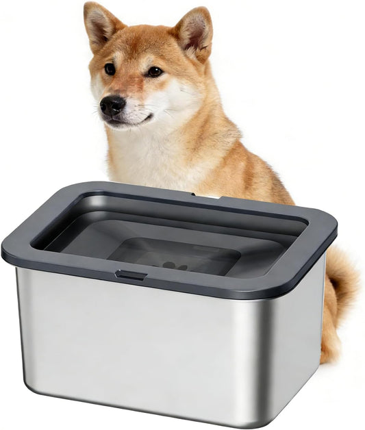 PAKEWAY 2.7 Gal No Spill Anti-Splash & Slow Drinking Dog Water Bowl, Stainless Steel Large Capacity Bowl for Large Dogs & Multi-Pet Homes