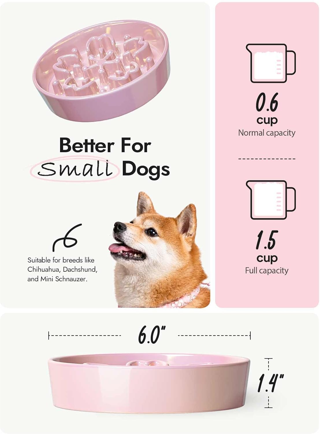 LE TAUCI Dog Bowls Slow Feeder Ceramic, 1.5 Cup Slow Feeding Bowl for Small and Medium Breed, Puzzle Dog Food Bowl for Fast Eater, Maze Purple