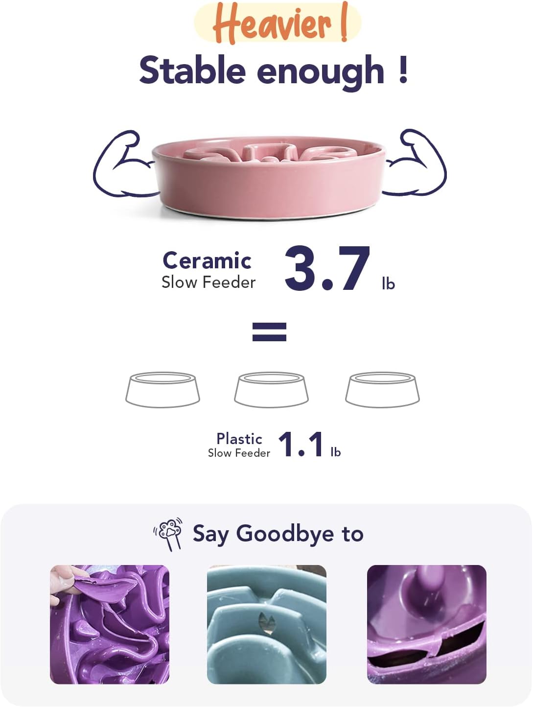 LE TAUCI Dog Bowls Slow Feeder Ceramic, 1.5 Cup Slow Feeding Bowl for Small and Medium Breed, Puzzle Dog Food Bowl for Fast Eater, Maze Purple