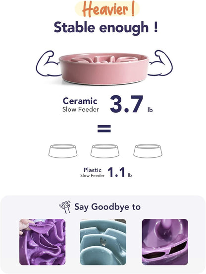 LE TAUCI Dog Bowls Slow Feeder Ceramic, 1.5 Cup Slow Feeding Bowl for Small and Medium Breed, Puzzle Dog Food Bowl for Fast Eater, Maze Purple
