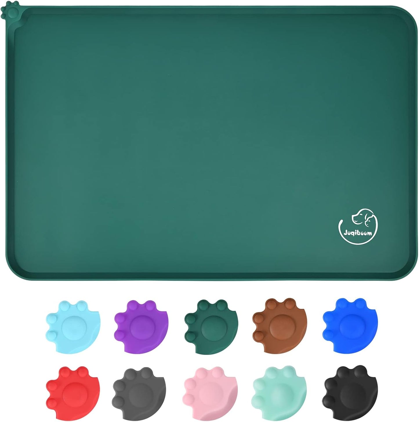 Silicone Waterproof Dog Cat Pet Feeding Mats, Non Slip, Easy Clean Pet Dog Cat Bowl Mats Placemat (18.5" x 11.5") Green