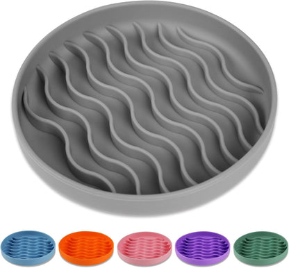 Slow Feeder Dog Bowls, Silicone Food Bowl Anti-Gulping, Pets Puppy Slow Feeder with Suction Cups, Dishwasher Microwave Safe for All Small Medium Dogs, Wave Design Blue
