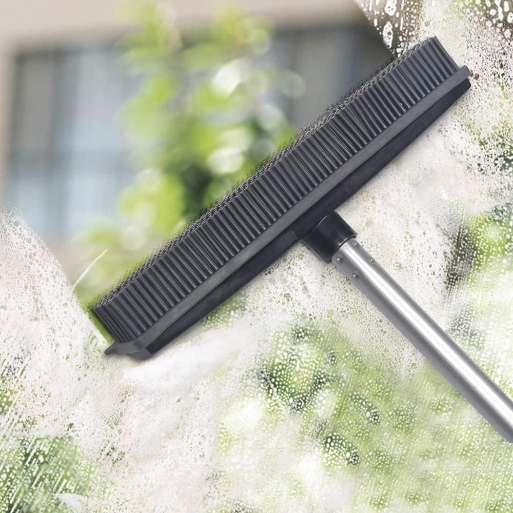 Rubber Broom and Pet Hair Removal Brush Set for Carpet, Fur Remover Broom with Squeegee for Wooden Floor, Detailing Lint Remover Brush for Pet Dog Cat Hair Car Interior