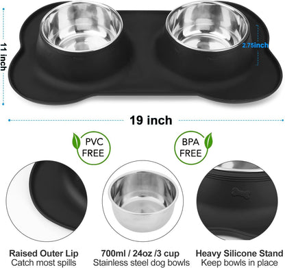 AsFrost Dog Food Bowls Stainless Steel & Water Dish with No-Spill and Non-Skid, Feeder Bowls with Dog Food Dish for Small Medium Large Size,Dogs,Cats,Puppy Pets, Black, 12oz