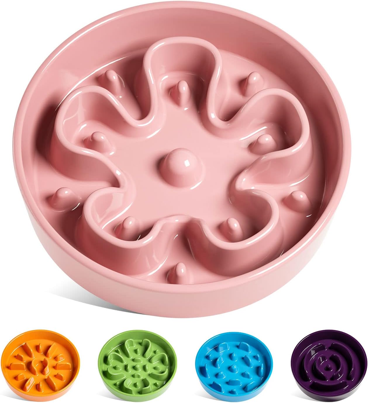 LE TAUCI Dog Bowls Slow Feeder Ceramic, 1.5 Cup Slow Feeding Bowl for Small and Medium Breed, Puzzle Dog Food Bowl for Fast Eater, Maze Purple