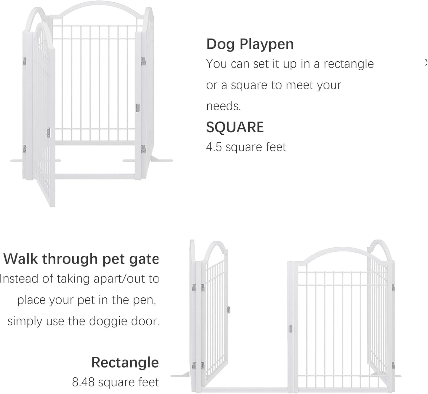 BHG Metal No-Assembly Freestanding Dog Gate with Door Walk Through, Extra Wide 144", Extra Tall 32" Pet Gate, Accordion Puppy Folding Playpen Dog Fence, with 2PCS Support (Black, 6 panesl)