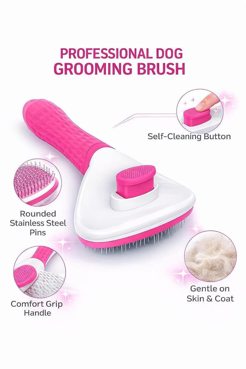 Self Cleaning Slicker Brush for Dogs & Cats – Deshedding Grooming Tool with One Click Hair Removal – Gentle for Sensitive Skin