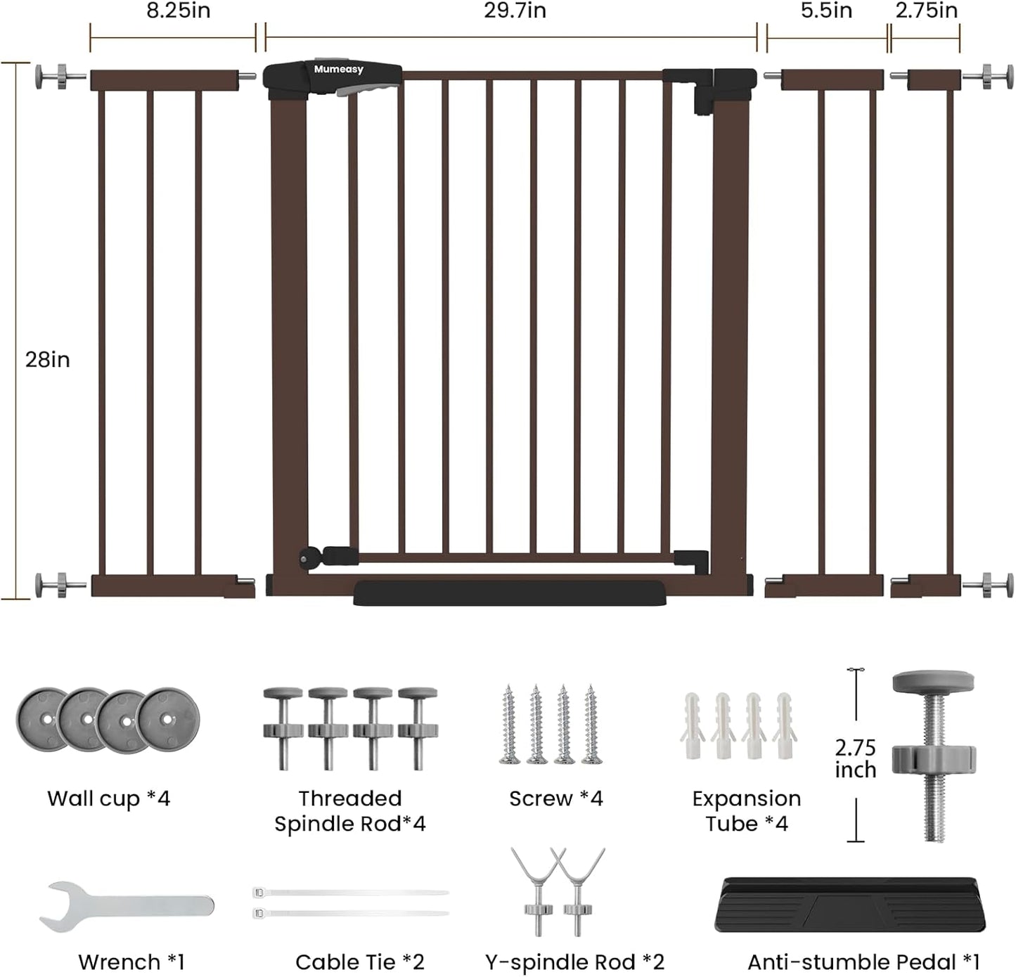 Mumeasy 36" High Extra Tall Dog Gate, 29.6"-40.5" Wide Pressure Mounted Tall Baby Gate for Dog, Auto Close Pet Gate with Door for Stairs,Doorways,House,Black