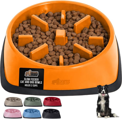 GORILLA GRIP® Patented BPA Free Slow Feeder Dog Bowls, Interactive Puzzle Toy for Dogs and Cats Food Training Enrichment, Keeps Pets Busy and Prevents Puppy Overeating, Small Breeds, 1 Cup, Gray