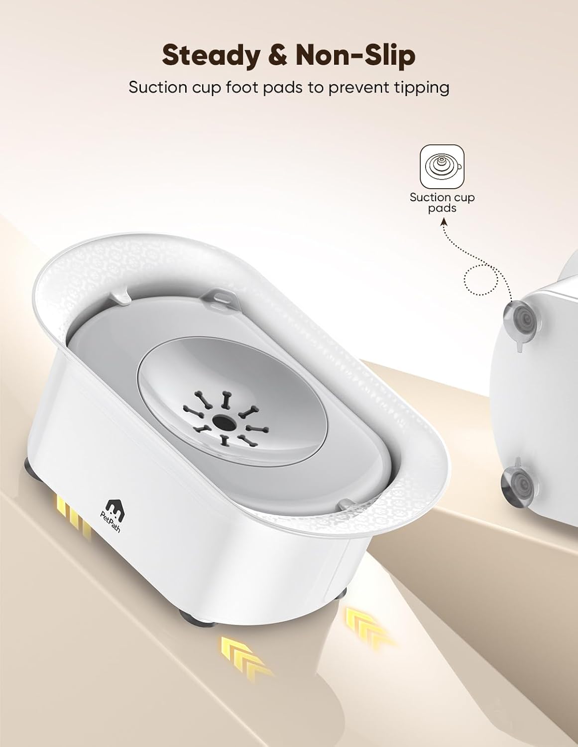 Dog Water Bowl, 2.2L No Spill Water Bowl for Dogs,with Suction Cup Foot Pad Reduce Refill, Anti Splash No Mess Dispenser Dripless Slow Drinking Water Bowl for Sloppy Messy Drinkers (Gray)