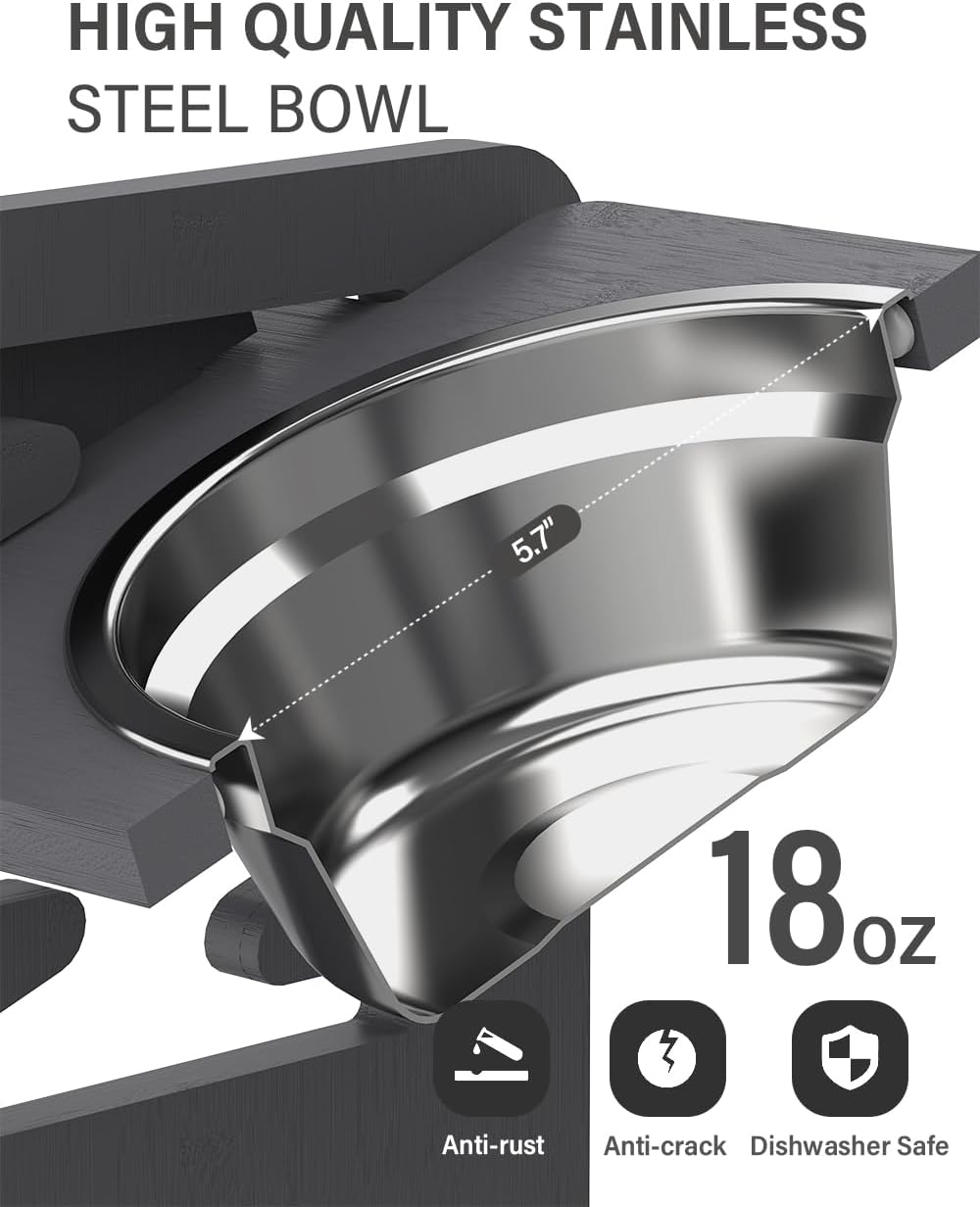 Vantic Elevated Dog Bowls, Adjustable Raised Dog Bowl Stand for Small Puppy and Cats, Sturdy Bamboo Pet Food Feeder with 2 Stainless Steel Dishes, Natural