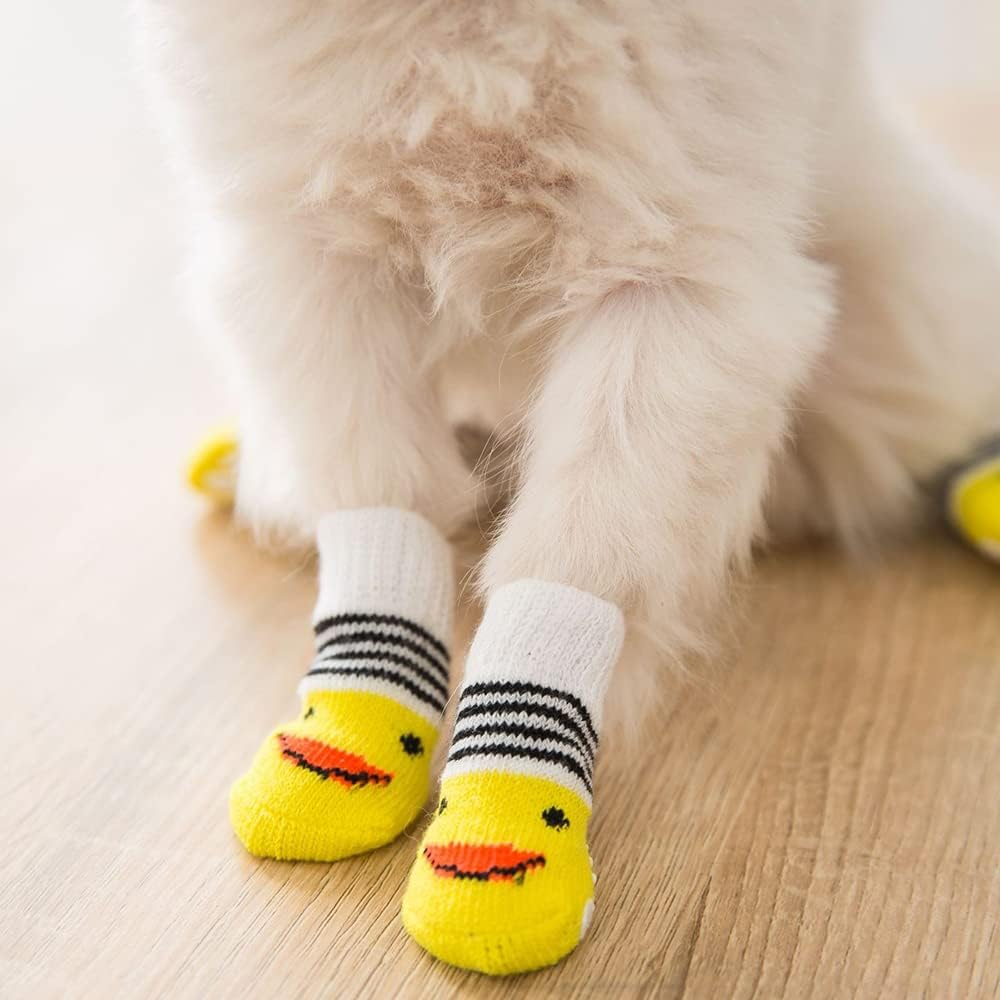 4 Pairs Dog Socks for Small Dogs, Anti Slip Dog Socks, Dog Grip Socks, Soft Pet Puppy Doggie Socks to Prevent Licking, Non Slip Paw Protection for Hardwood Floors Indoor Outdoor (S)