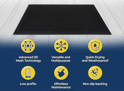 Muddy Mat® Meshy Mat™ Door Mat Heavy-Duty Quick-Dry Floor Mat, Sand & Dirt Trapper for Indoor & Outdoor, Ideal for Entrance, Mudrooms,Patios & Garages,Low-Profile,Non-Slip,Washable– Black 17"x30"x0.4"