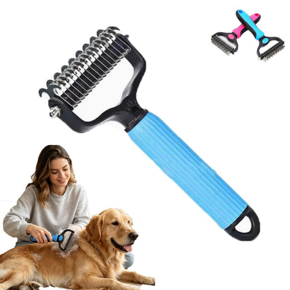 Acssart Pet Grooming Brush – Double Sided Undercoat Rake & Dematting Comb For Dogs And Cats, Detangling Tool For Matted Fur, Ideal For Medium Or Long Haired Breeds (Blue, Small)