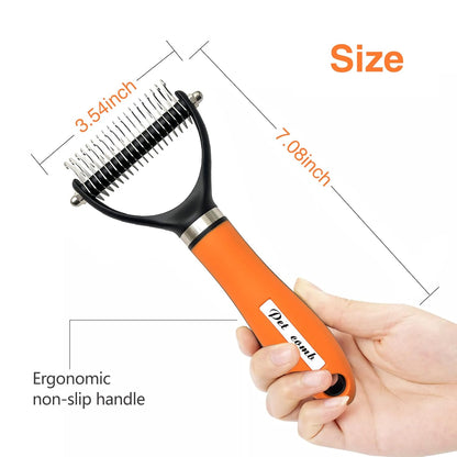 2-Sided Undercoat Rake for Dogs and Cats, Deshedding & Dematting Comb for Long Hair, Dog Brush for Shedding and Tangles, Stainless Steel Pet Grooming Tool