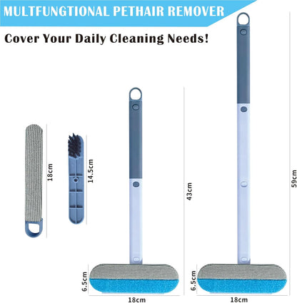 4 in 1 Pet Hair Remover Tool, Grey, 23.3Inch Adjustable Long Handle, Reusable, Washable Lint Cleaner for Dog and Cat Hair, Gentle on Furniture, for Couch, Furniture, Carpet, Clothes, Bedding