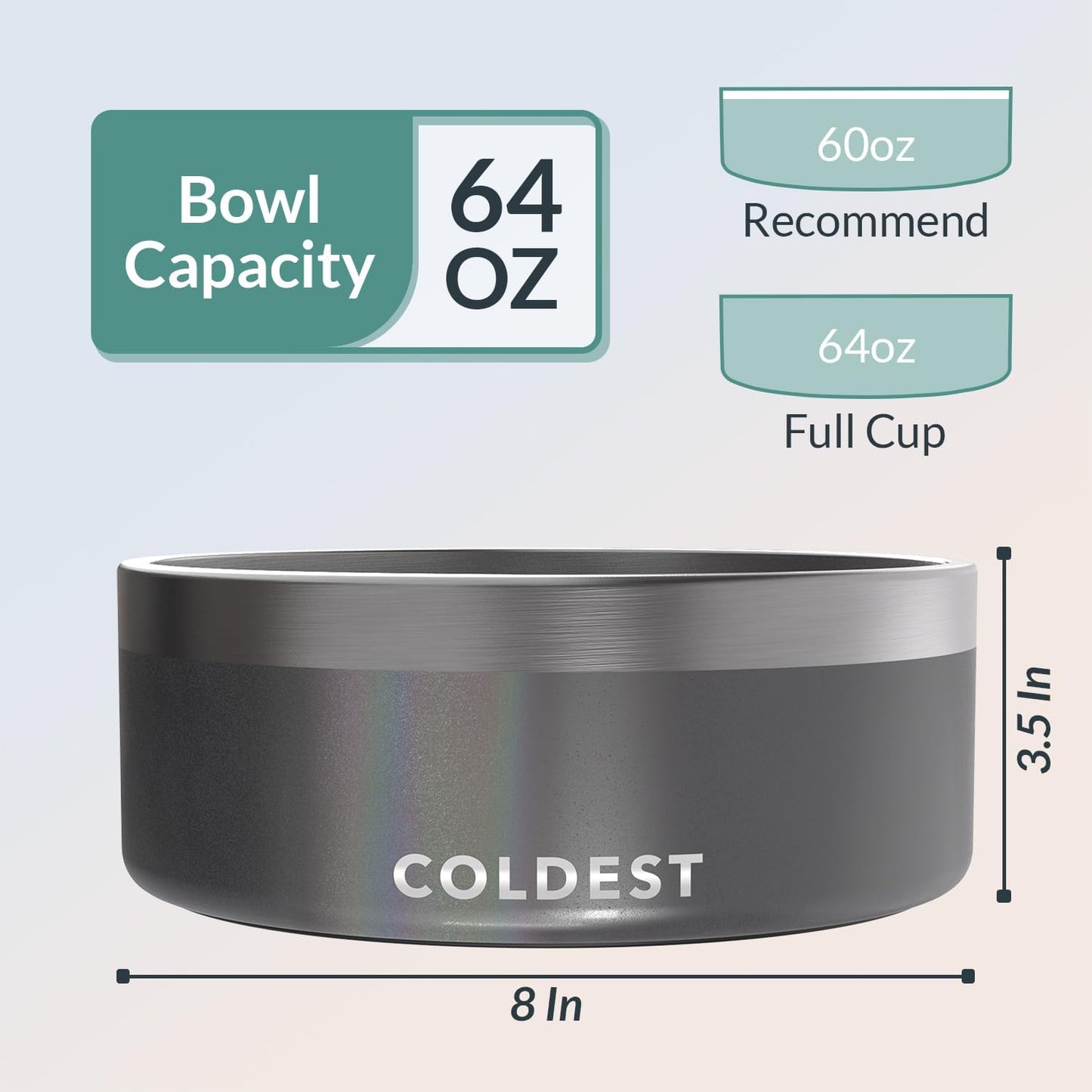 Coldest Dog Bowl - Anti Rust Metal, Non Slip, 3 Layers Insulated Stainless Steel Dog Bowls - Spill Proof & Heavy Duty - Water Bowl for Dogs, Cats & Pets, Dish Washer Safe (21 oz, Stealth Black)