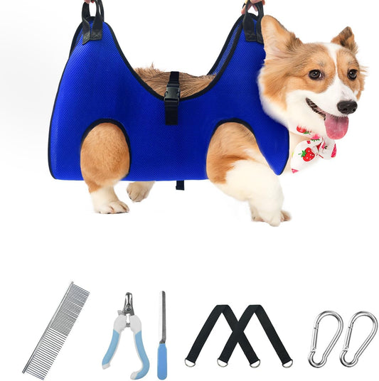 Pet Dog Grooming Hammock for Nail Trimming,Dog Restraint Hanging Harness for Nail Clipping,Dog Grooming Sling for Large Dogs with Nail Clippers/Nail File/Pet Comb,Claw Care(XXL for 90lb)