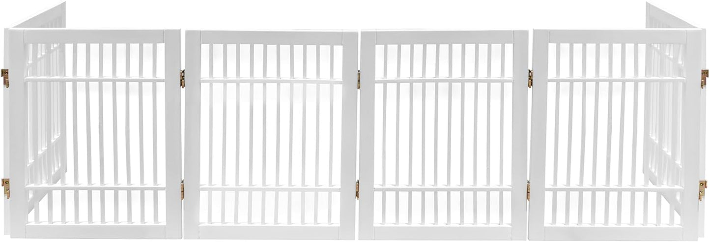 Urnporium Freestanding Wooden Dog Gate for Doorways – Foldable Acacia Wood Pet Gate, No Drill Portable Indoor/Outdoor Puppy Fence Barrier (White Pet Gate, 3 Panel 24" Tall)