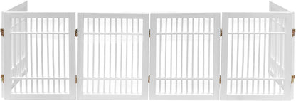 Urnporium Freestanding Wooden Dog Gate for Doorways – Foldable Acacia Wood Pet Gate, No Drill Portable Indoor/Outdoor Puppy Fence Barrier (White Pet Gate, 3 Panel 24" Tall)