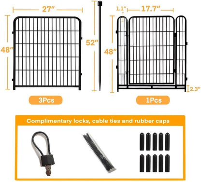 Getlay 36 in(H) Garden Fence, Wide Gate Low Threshold, 10 Panels Total 22.1 Ft(L) Heavy Duty Iron Animal Barrier Fence for Yard,Suitable for Indoor Or Outdoor Dog Fencing,Garden Border Fence