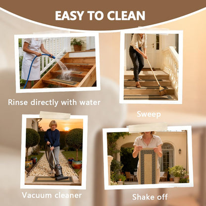 Outdoor Stair Treads for Wooden Steps, Non-Slip Rubber Brown Stair Runner Rugs, 6 Pcs 8.5" x 30" Heavy Duty Stair Mats for Outside Steps, Weatherproof Grip for Elders, Dogs & Kids, Black Border.