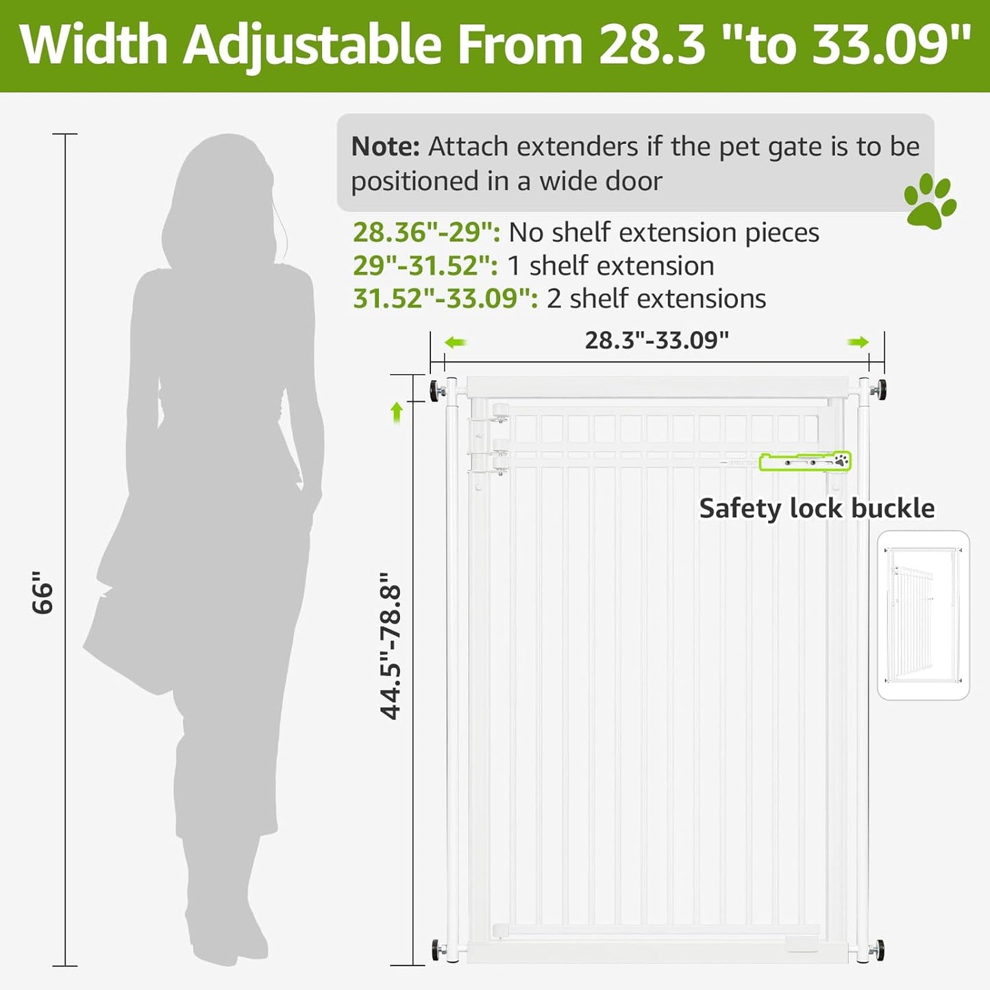 78.8" Extra Tall Pet Gate for Cat/Dog, 32.8-37.4" Wide Tall Cat Gate for Doorways/Hallways, NO Drilling Pressure Mounted Dog Gate for Stairs, Studio, Kitchen (Black)