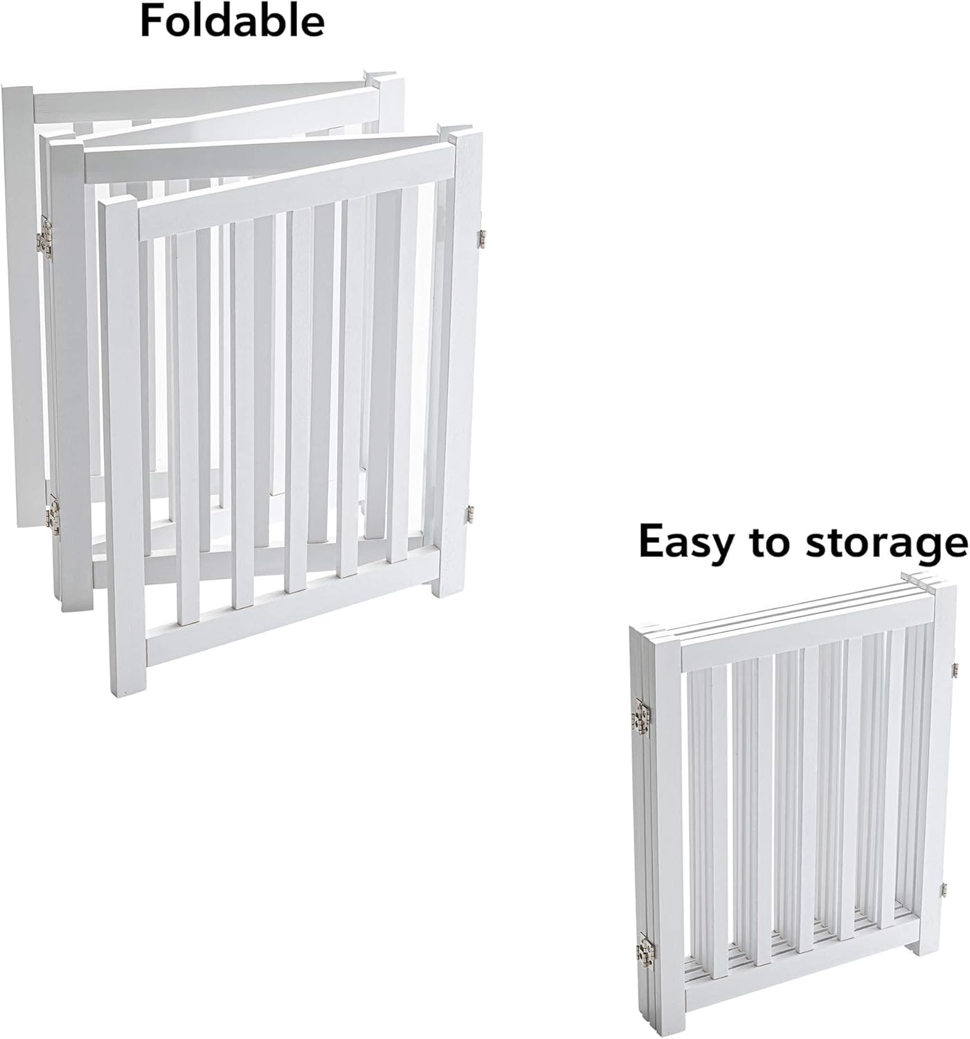 LZRS 2-Panel Wooden Free Standing Foldable Dog Gate Indoor – Solid Hardwood 24" High, Step-Over Safety Pet Gate for Doorways, Stairs & Small Spaces - Indoor Use, White