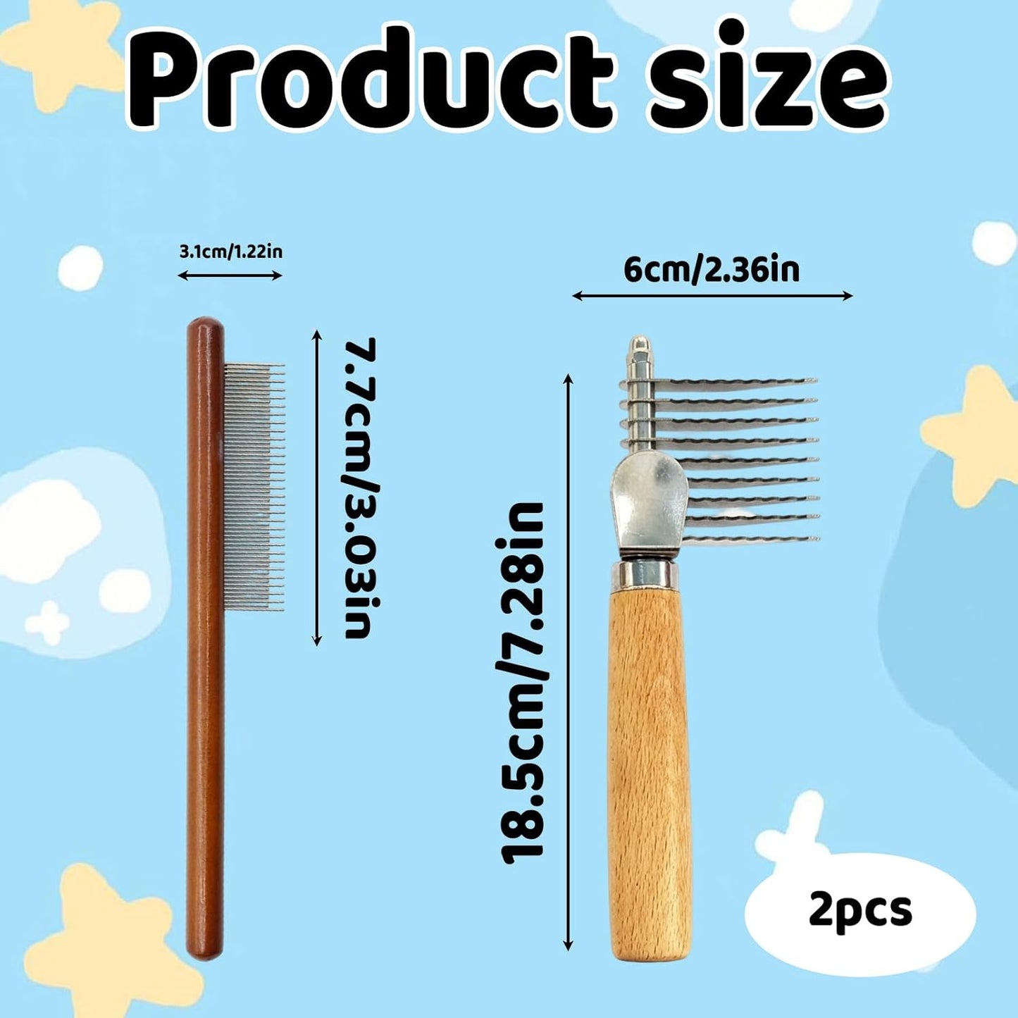 Dematting Comb for Dogs, Professional Dog Dematting Brush and Dematting Fur Rake Comb for Dogs, Long Steel Blades for Mat and Tangle Removal, Ideal for Long-Haired Breeds and Multi-Pet Households