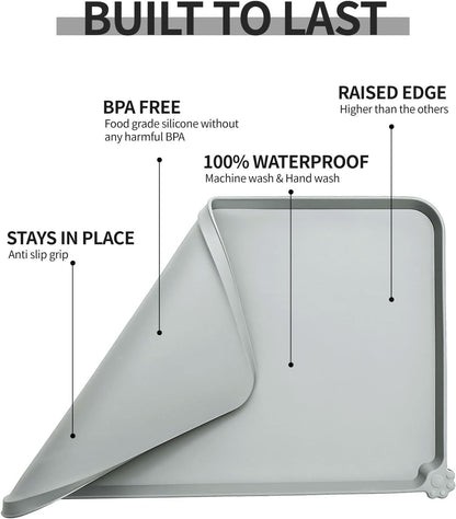 Reopet Waterproof Pet Feeding Mat, Non-Slip Silicone Placemats for Dog Cat Food and Water Bowl, High Raised Edges to Prevent Spills and Protect Floors