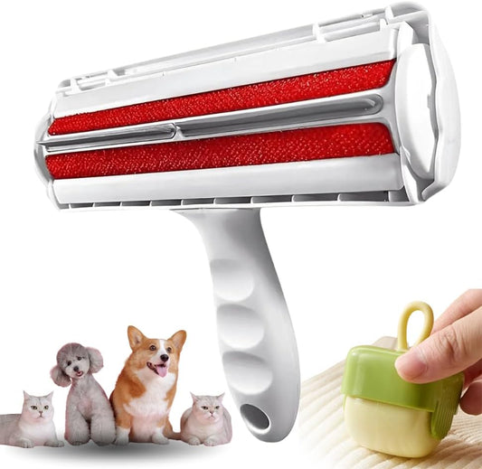 LYAN 2-Piece Pet Hair Remover Brush Set, Reusable Roller & Mini Lint Tool, No Tape or Batteries, for for Multiple Areas. Ideal for Cat & Dog Owners.
