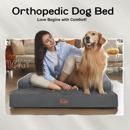 Large Dog Bed Orthopedic Washable - Beds Bolster - Medium XL XLarge Big Dogs - Memory Foam Couch Sofa - Waterproof with Removable Cover