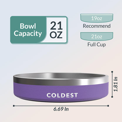 Coldest Dog Bowl - Anti Rust Metal, Non Slip, 3 Layers Insulated Stainless Steel Dog Bowls - Spill Proof & Heavy Duty - Water Bowl for Dogs, Cats & Pets, Dish Washer Safe (21 oz, Stealth Black)