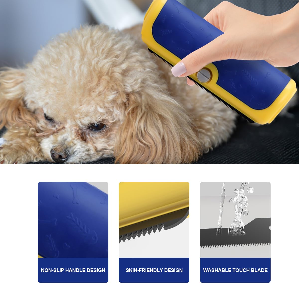Dog & Cat Deshedding Brush, Undercoat Grooming Tool for Short to Medium and Double Coats, Detachable Metal Shedding Blade, Ergonomic Non-Slip Handle, Black