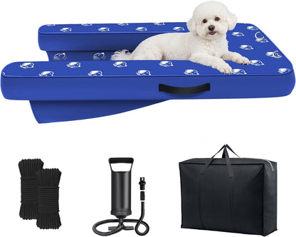 Inflatable Dock Platform, Medium Dog Boat Ramp Floating Non-Slip Oxford and PVC with Small Water Ramp for Dogs Pool, Dock, Lake with Traction Rope, Manual Air Pump (3.2ft x 2.2ft x 4in) M01