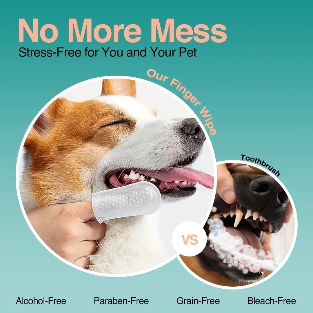 Pack of 90 Dog Teeth Cleaning Wipes - No-Rinse Dog Toothbrush & Effective Dog Dental Wipes (1.5 x 3.15 in)