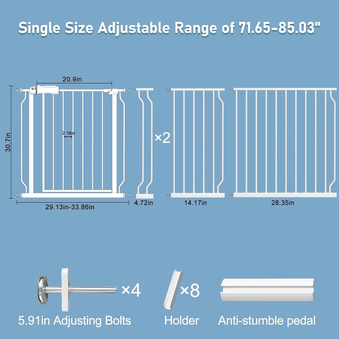ALLAIBB Extra Wide Pressure Mount Baby Gate Auto Close Metal Child Dog Pet Safety Gates with Walk Through for Stairs,Doorways,Kitchen and Living Room (62.02-66.93"/158-170cm)