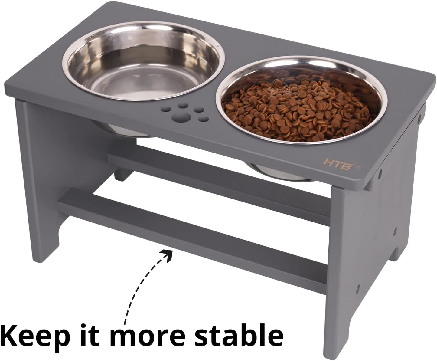 HTB Elevated Dog Bowls,Raised Dog Bowl Stand with 2 Stainless Steel Bowls,Elevated Raised Dog Bowls for Large Medium Small Sized Dogs