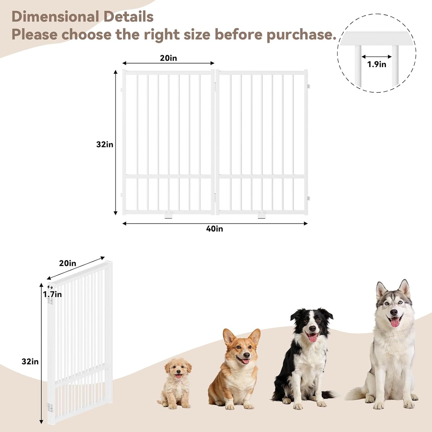 SNUOWU Full Metal Freestanding Dog Gate with Door, 32''Height Foldable Pet Dog Fence for Indoor & Outdoor, 4 Panels Extra Wide Free Standing TallDog Gates for Doorways,House,Stairs,Porch,Deck,Yard