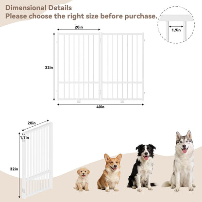 SNUOWU Full Metal Freestanding Dog Gate with Door, 32''Height Foldable Pet Dog Fence for Indoor & Outdoor, 4 Panels Extra Wide Free Standing TallDog Gates for Doorways,House,Stairs,Porch,Deck,Yard