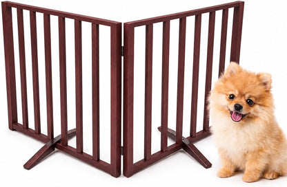 Japard Dog Gate 2 Panels - Foldable Indoor Fence Freestanding with Support Feet, 24 in Tall 35.4" Wide, Small Pets, Cats, Rabbits, Puppy, Lightweight 4 lbs (Wood Brown, Mahogany)